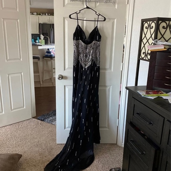 Jazy Couture Black Silk Formal Dress - Picture 2 of 6